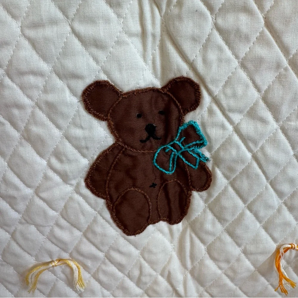 Vintage Hand Stitched Embroidered Aplique Baby Quilt Unisex